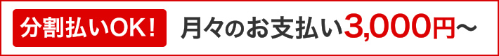 分割払いOK!月々のお支払い3,000円～