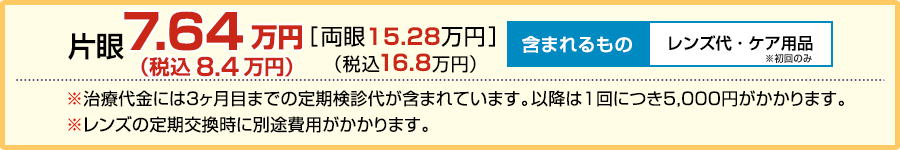 片眼8.4万円【両眼16.8万円】含まれるものレンズ代・ケア用品